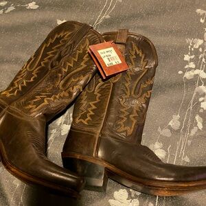 Old West Women's Dark Brown Leather Snip Toe Western Boots